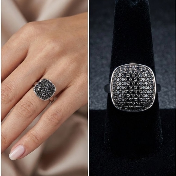 Moissanite Jewelry - NWT 1.1 CT Black Moissanite and White Gold Plated Ring Size 9 Retails $400